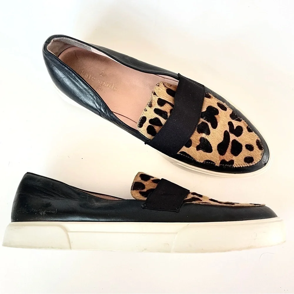 Kate Spade Leopard animal print Calf-hair Leather Pointy Toe Sneaker Loafer 6.5